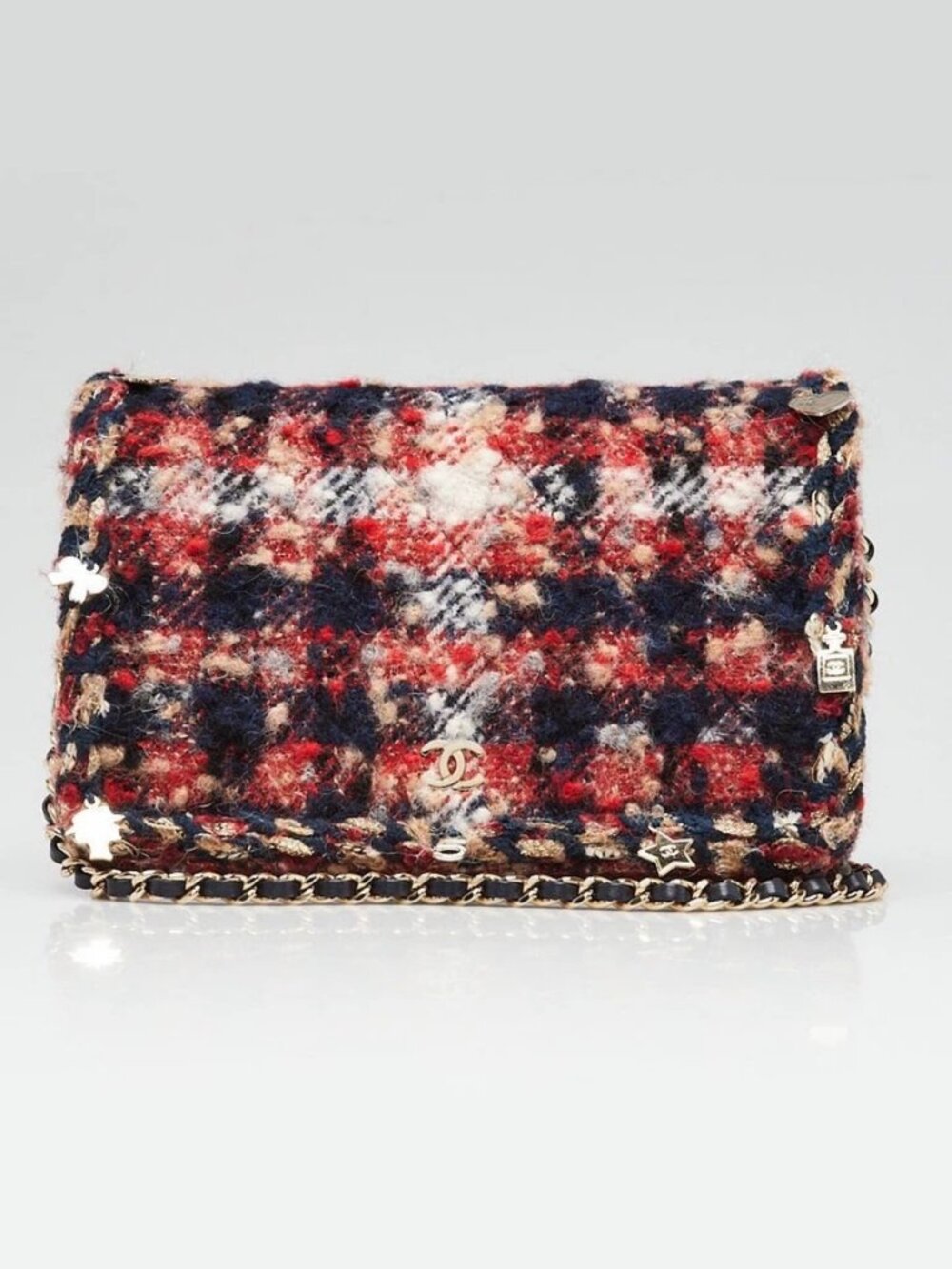 Chanel Red Multicolor Tweed Charms WOC Clutch Bag